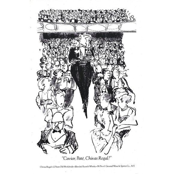 Chivas Regal Scotch Whiskey Drawing Weber 1980s Vintage Print Ad 9 in Theater - Picture 1 of 4
